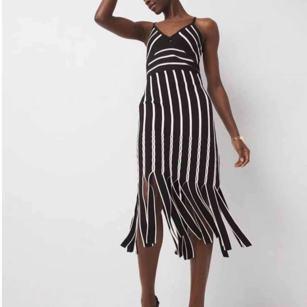 White House Black Market Halter Sweater Dress with Fringe NWT